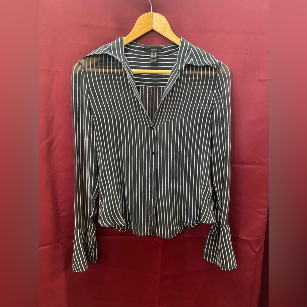 MNG Suit Black and White Button-Down Blouse - Size Medium